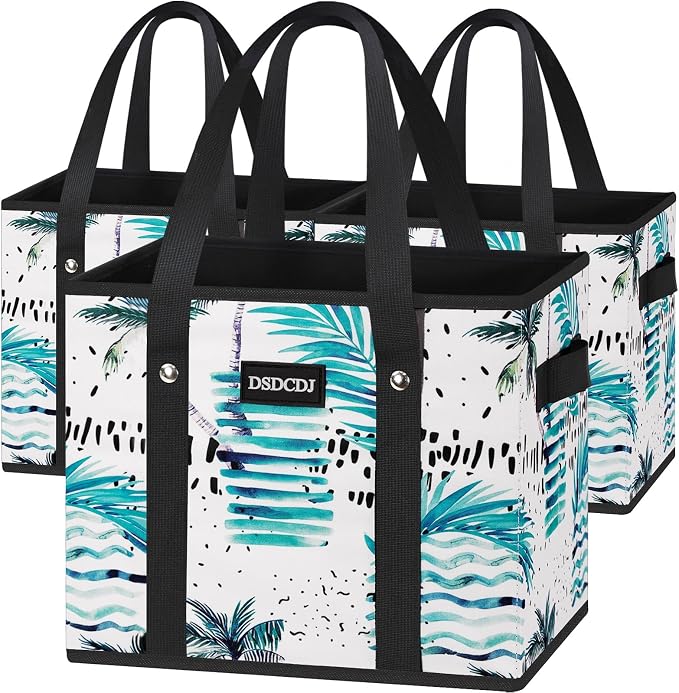 Reusable Grocery Bags 3-Pack, Shopping Tote Bags with Hard Bottom | Heavy Duty, Holds 65lbs, 25L Capacity, Stands Upright, Tear-Resistant Handles with Metal Rivets, Foldable for Storage by DSDCDJ