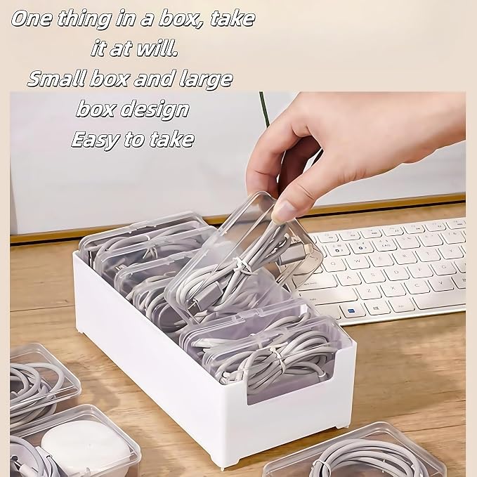 11 Box Cable Organizer Storage Box, Desktop Cable Management with Switch, Power Cord Organizer for Office,Home,Desk Accessories Storage Stationery Supplies and Accessories（White） - Image 4