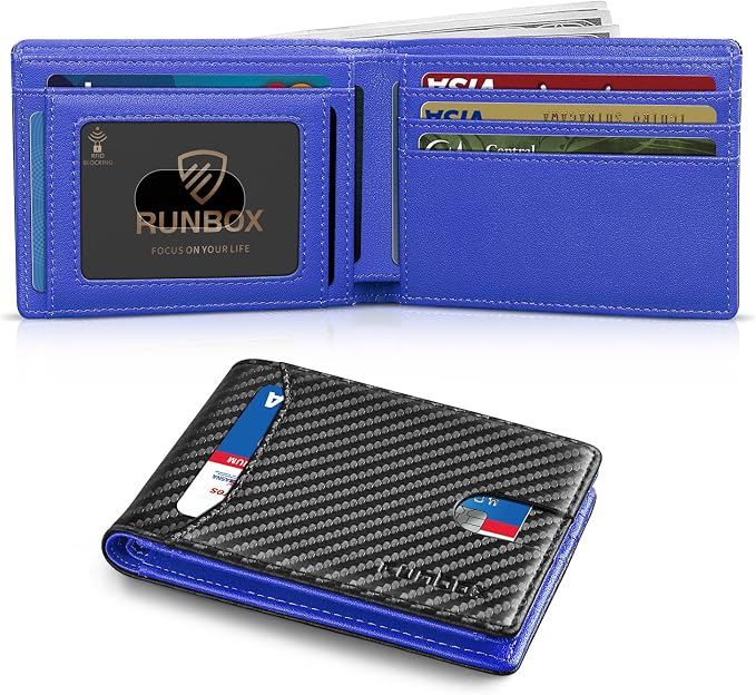 RUNBOX Wallet for Men, Slim Leather Bifold, RFID Blocking Card Holder | Minimalist Front Pocket Design, Credit Card Organizer, Holds 11 Cards, Large Capacity, Thin Profile, Birthday Gifts for Men by RUNBOX