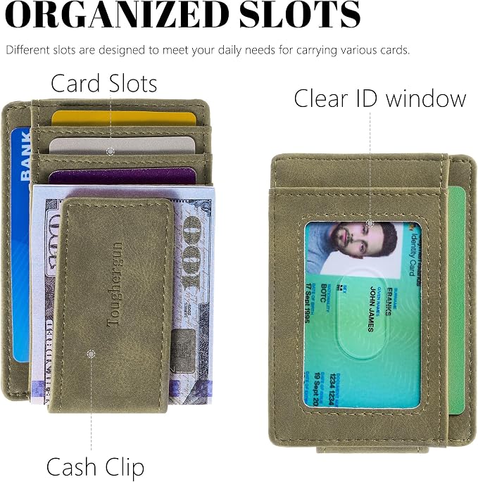 Toughergun Slim Wallet for Men RFID Blocking Money Clip, Minimalist Front Pocket Credit Card Holder, Magnetic Thin Mens Wallets with ID Window - Image 4