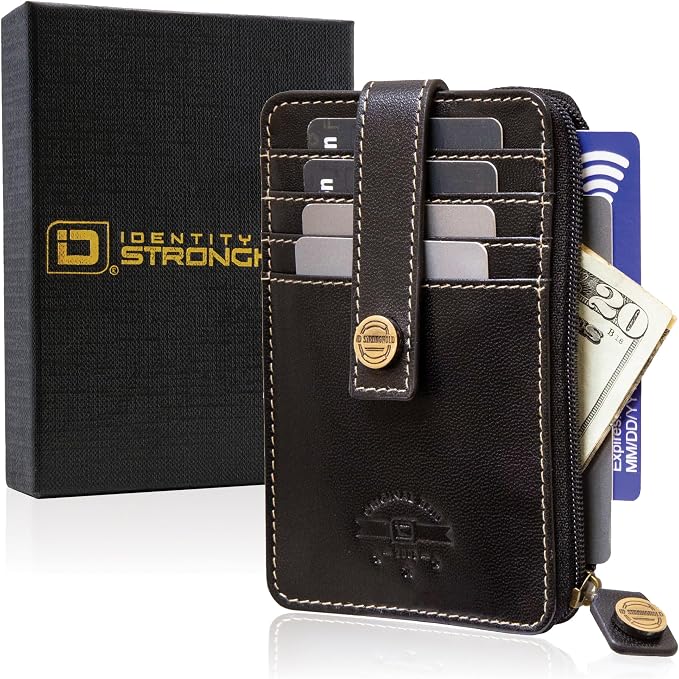 ID Stronghold RFID Blocking Front Pocket Wallet – Slim Minimalist Genuine Leather Wallet with Zipper Coin Pocket (Mega Black) - Image 6