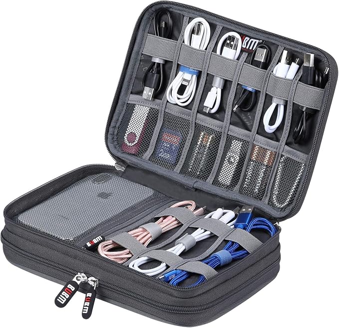 Electronic Cable Organizer Bag - Portable Travel Double Layers Electronic Digital Accessories Storage Pouch Bags for SD Card Case, USB Flash Drive,Charging Cords, USB Charger, Mini Tablet by BUBM
