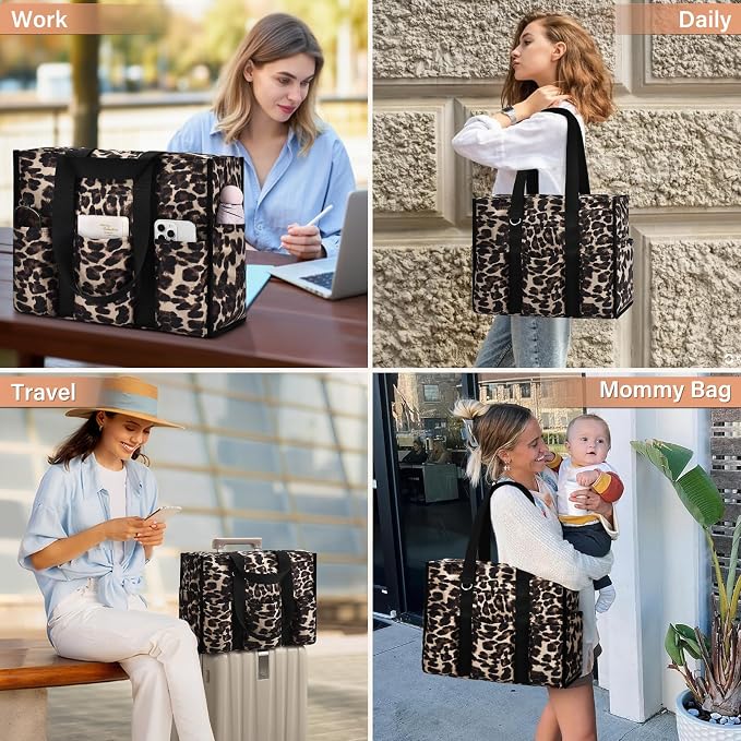 Becokan Large Tote Bag for Women Waterproof with 12 Pockets Top Zipper Closure Utility Teacher Nurse Bags for Work School - Image 6