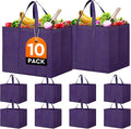 Reusable Grocery Shopping Bags 10 Pack Large Foldable Tote Bags Bulk | Eco Produce Bags with Long Handle for Shopping Groceries Clothes (Purple) by WiseLife