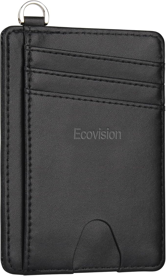 Slim Minimalist Front Pocket Wallet, RFID Blocking Credit Card Holder Wallet with Detachable D-Shackle for Men Women by Ecovision