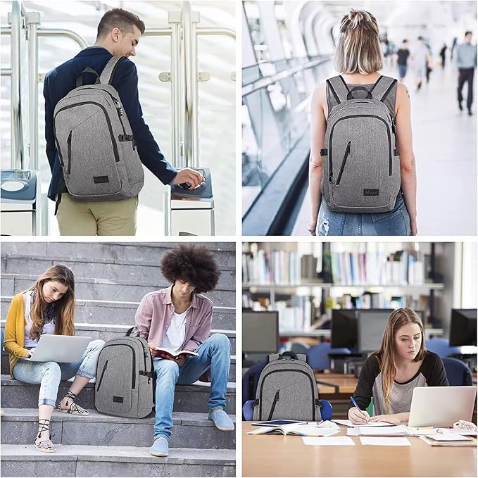 Mancro Laptop Backpack for Travel, Anti-theft Business Backpack for Men | Water Resistant Work Daypack with Lock, Travel Computer Bag with Laptop Compartment Fits 15.6 Inch Laptop for Men Women, Grey - Image 4