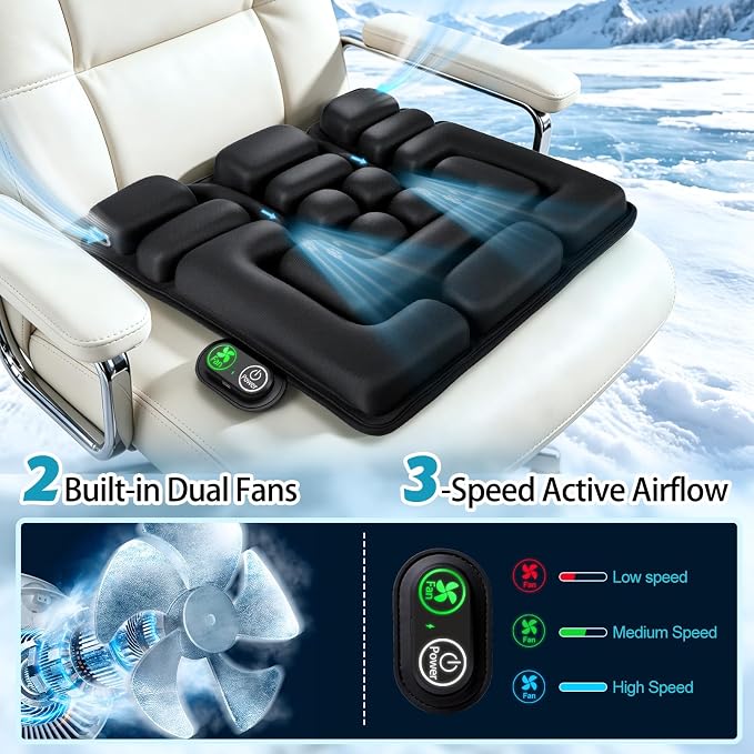 Inflatable Travel Seat Cushion for Airplane with Dual Fans,Ergonomic Design | 3-Speed Ventilated Travel Cushion Airplane Seat, Portable Airplane Seat Cushion for Long Flights, Office, Wheelchair - Image 2