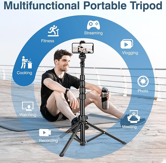 72" Tripod for iPhone, Phone & Camera Travel Tripod Stand with Remote, Compatible with Smartphone/Gopro - Image 7
