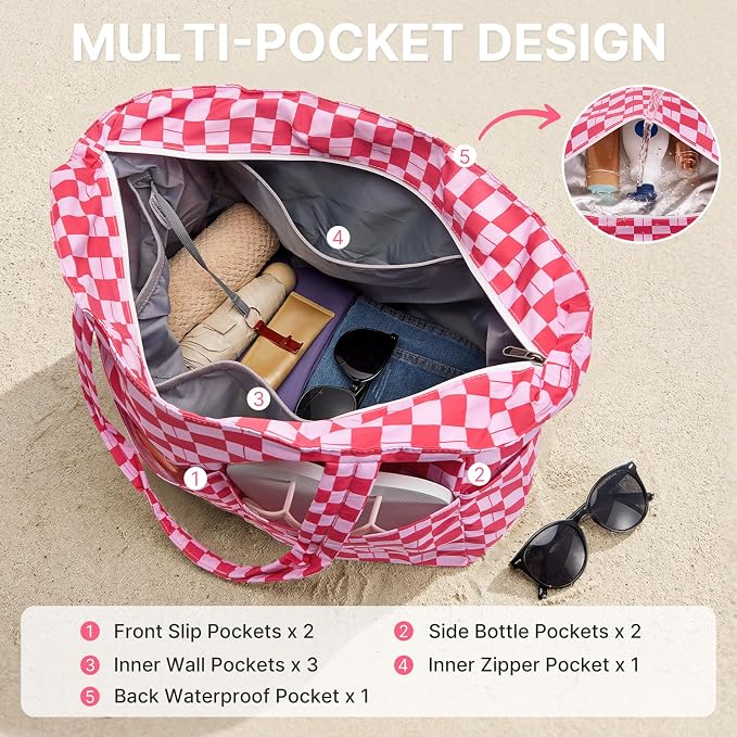 G4Free Large Beach Bag Waterproof Sandproof, Zipper Pool Tote for Women | XL Large Capacity, with Wet Compartment, Foldable Packable with A Pouch, for Swim Travel Grocery - Image 4