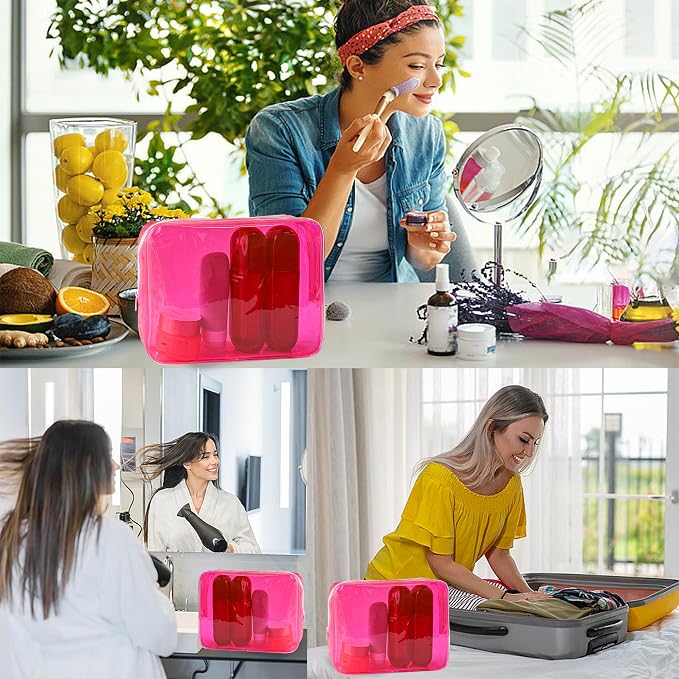 Waterproof PVC Makeup Bag - Leakproof Cosmetic Organizer for Travel Toiletry Storage 9.84×7.09×2.36 Inch for Women & Men (Pink) - Image 6
