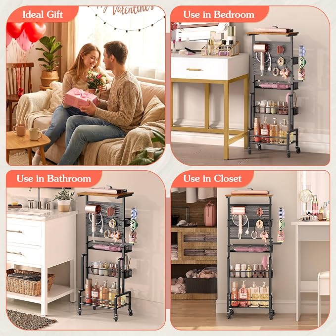 VINAEMO Hair Tool Organizer Cart, Slim Rolling Hair Dryer Holder for Vanity Bathroom Salon, Hot Tool Storage Cart with Heat Resistant Basket for Curling Flat Iron, Blow Dryer Care & Styling Tools - Image 7