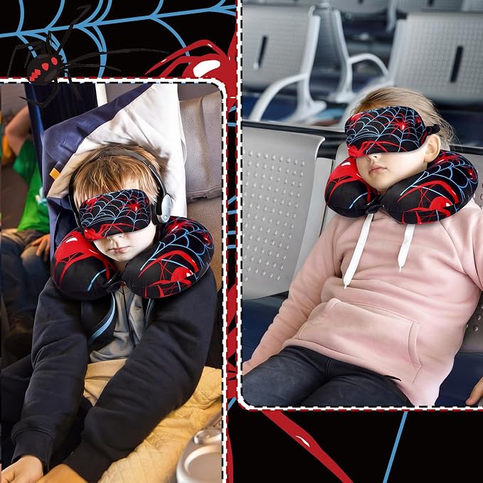 Gilprop 2 Pcs Spiderweb Travel Pillow with Sleep Eye Mask, U Shaped Memory Foam Headrest & Neck Pillow with Washable Cover, Soft Neck Head Support Travel Accessories for Airplane Car Train Bus Trips - Image 6