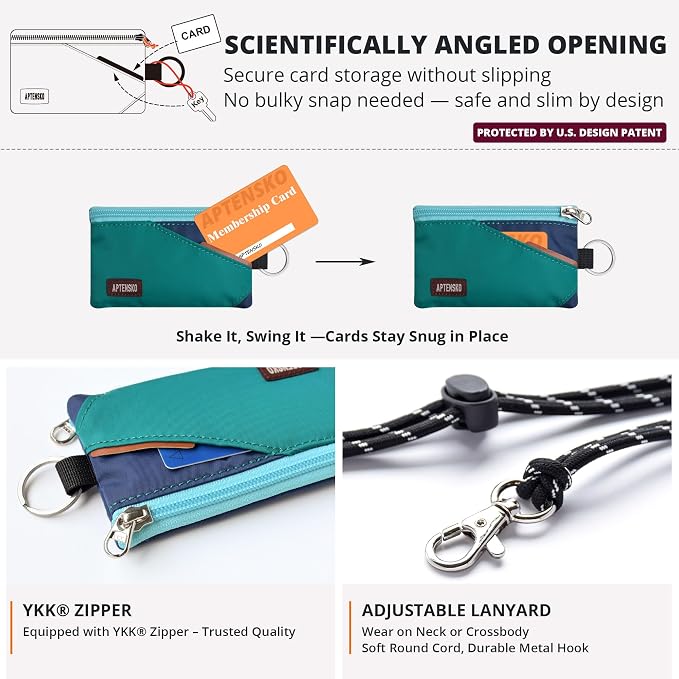 RFID Blocking Travel Wallet with Adjustable Lanyard, Small Nylon Zipper Pouch and Badge Holder for ID, Credit Cards, Cash, Keys, Commuters (Turquoise+Navy) - Image 5