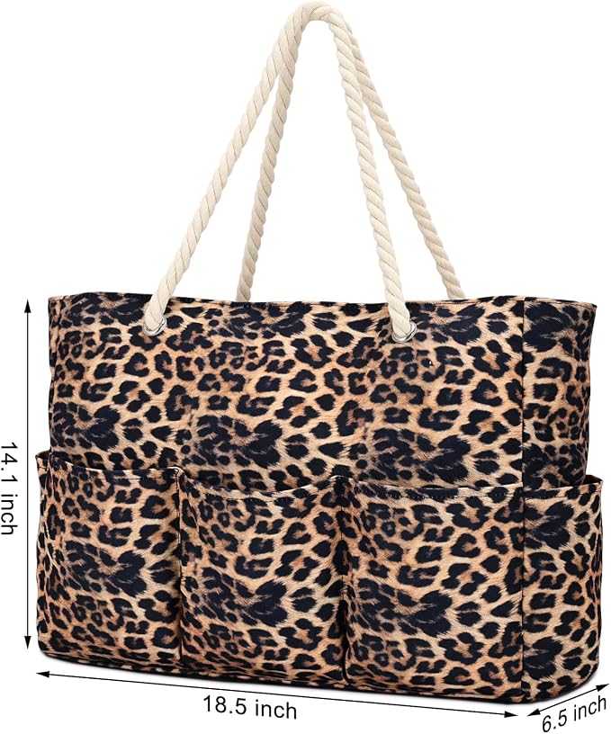 Becokan Beach Bags for Women Canvas Large Beach Tote Bag Zipper Waterproof Sandproof Foldable Swim Pool Bag with 7 Pockets - Image 6