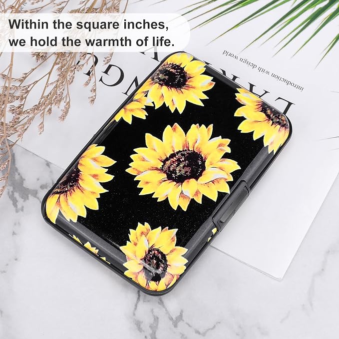 Mini RFID Aluminum Wallet Credit Cards Holder Business Card Case Metal ID Case for Men Women (Yellow sunflower) - Image 6