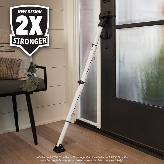 Master Lock Sliding Door Stopper and Door Security Bar, Adjustable for Hinged and Sliding Doors, Compact Enough to Travel for Hotel Security, White, 270EC | Heavy Duty Portable Door Security Bar For Sliding Door, Hinged Door & Patio Door For Security a... - Image 8