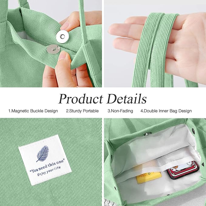 LHMTQVK Corduroy Tote Bags for Women, Large Capacity Tote Purse Reusable Grocery Shoulder Bag with Inner Pockets - Image 2