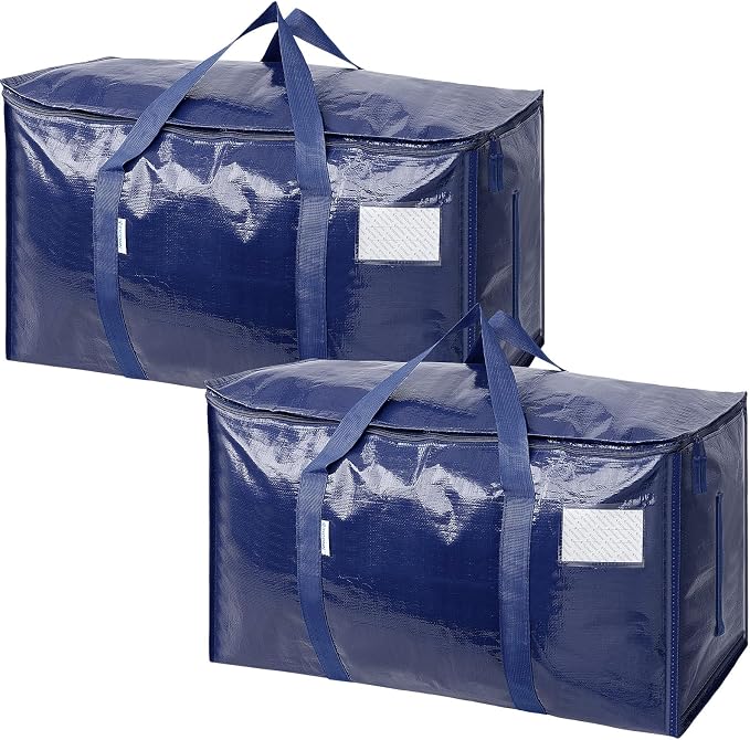 TICONN 2 Pack Extra Large Moving Bags Heavy Duty with Zippers & Carrying Handles, Durable Storage Bags Moving Boxes for Closet Organizers and Storage (2 Pack, Navy) by TICONN