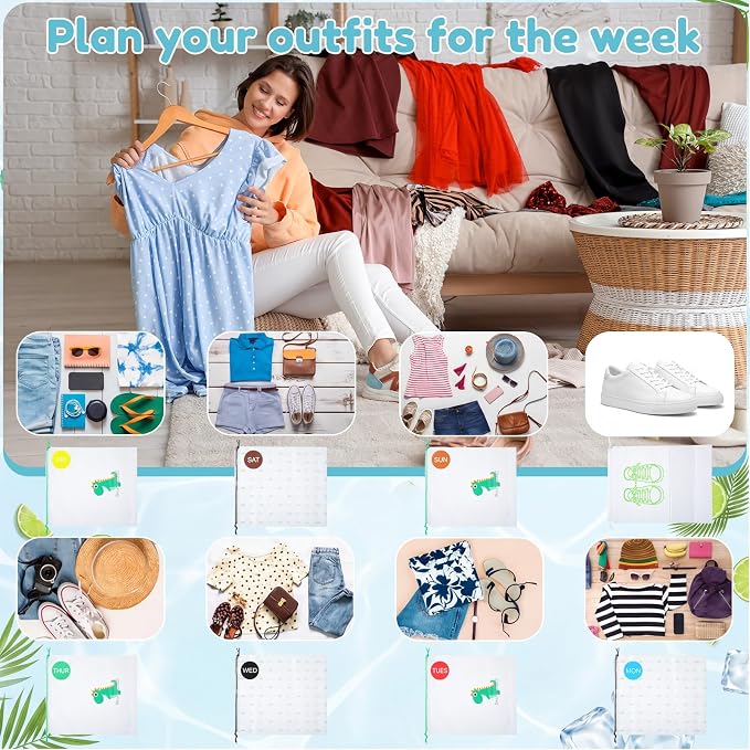 Woanger 16 Pcs Packing Cubes for Travel, Days of The Week Suitcase Organizers with Weekly Stickers, Summer Camp Essentials - Image 6