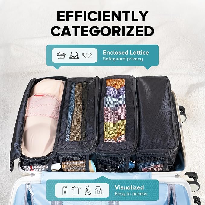 Vokelater Suitcase Organizer - Travel Luggage Organizer with Hanging Shelves & Packing Cubes - Collapsible, Portable, Carry-on, Medium, Black - Image 3