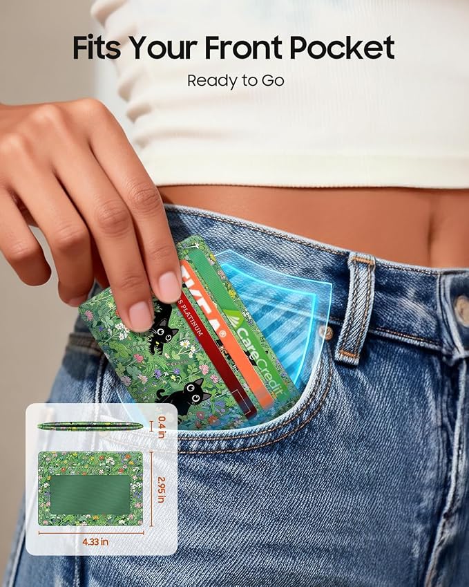 FINTIE Slim Minimalist Front Pocket Wallet RFID Blocking Credit Card Holder | Card Cases with ID Window for Men Women, cat - Image 2