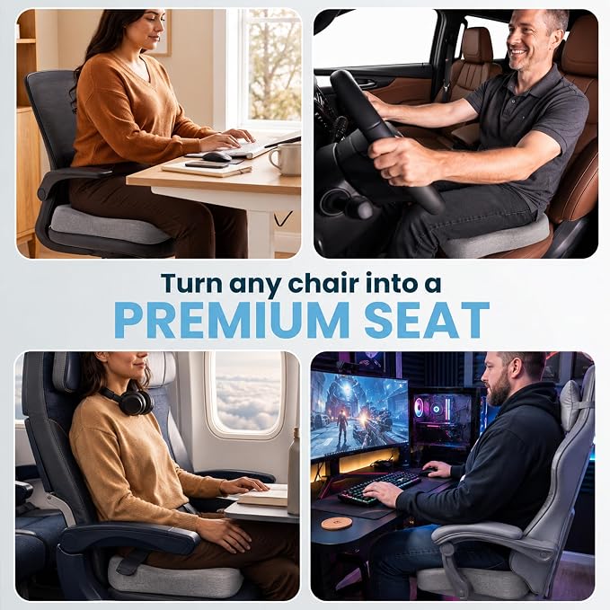 ComfiLife Extra Large Gel & Memory Foam Seat Cushion - Doctor Recommended Office Chair, Car Seat, Lifting Cushion - Back & Sciatica Pain Relief - Wide Seat Cushion for Big & Tall (Gray) - Image 8