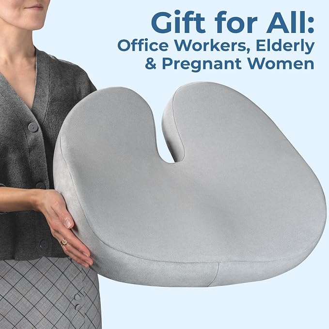 5 STARS UNITED Seat Cushion - Memory Foam Chair Cushion for Tailbone Pain Relief - Ergonomic Support for Coccyx, Sciatica & Butt - Office, Desk & Gaming Chair, Car Seat, Wheelchair, Light Gray Suede - Image 7