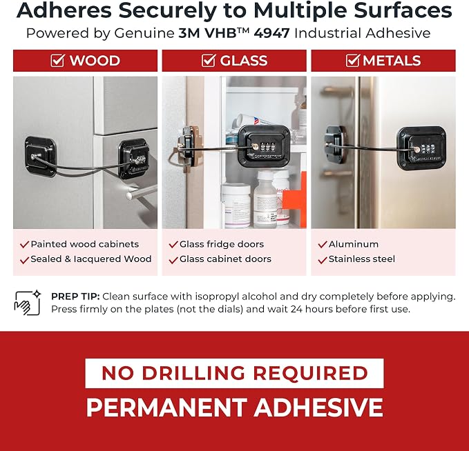 Heavy Duty Metal Refrigerator Lock Keyless Combination Security for Fridge, Freezer, Mini Fridge, Cabinet No Drill, Adhesive, Black - Image 5