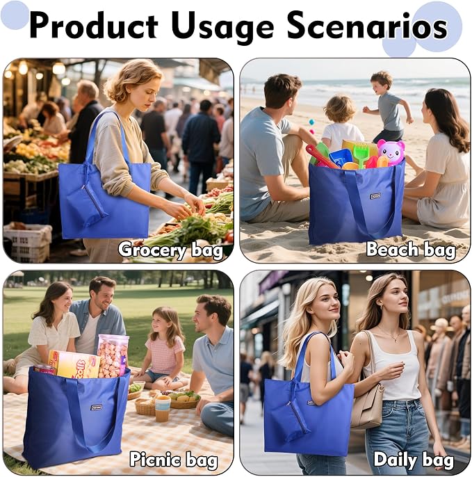 AOTIAN Reusable Grocery Bag, Foldable Shopping Tote Bag with Zipper Closure | Holds up to 50 lbs, Doubles as a phone pouch, Durable & tear-resistant. For travel, gym, beach & daily use, Machine washable - Image 6
