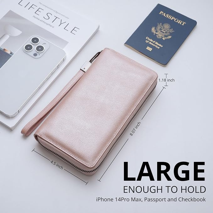 Bveyzi Women RFID Blocking Wallet Leather Zip Around Phone Clutch Large Capacity Ladies Travel Purse Wristlet - Image 5