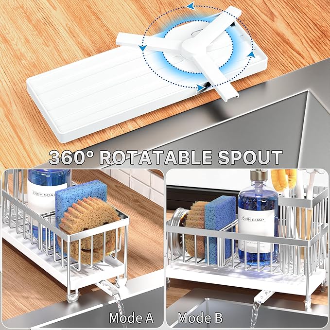Cisily Sponge Holder for Kitchen Sink, Sink Caddy Organizer with High Brush Holder, Kitchen Countertop Organizers and Storage Essentials, Rustproof 304 Stainless Steel (Silver, 9.25″) - Image 3