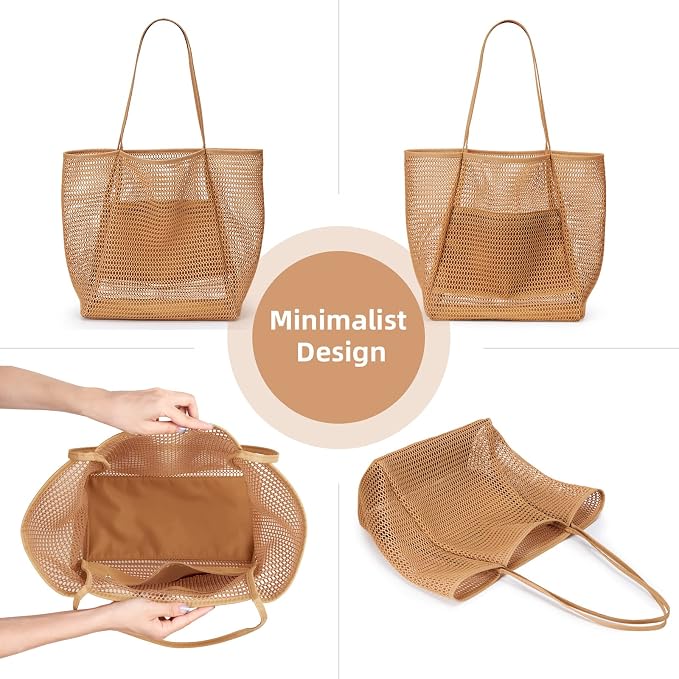 KALIDI Beach Mesh Tote Bag, Casual MAX 23L Summer Foldable Hobo Bag Women | Sandproof Widen Strap Large Shoulder Bag For Lake Pool Vacation Travel Picnic Grocery Market Shopping Carrier - Image 6