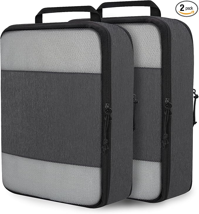 Compression Packing Cubes for Travel Suitcase Organizer Bags, Mesh Black, L | Expandable Travel Cubes for Packing Luggage Organizer Bags Compression Bags for Travel Essentials by CALACH