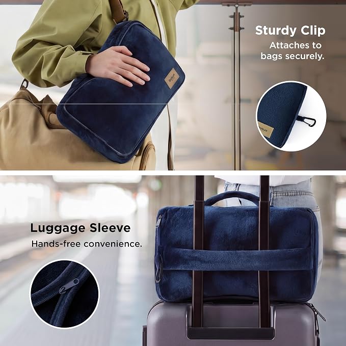 Bedsure Travel Blanket Set with Inflatable Neck Pillow and Eye Mask - Lightweight 3-in-1 Airplane Packable Blanket, Compact Travel Essentials, Navy - Image 5