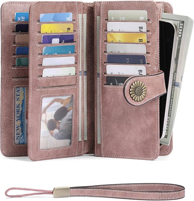 SENDEFN Wallets for Women Leather Credit Card Holder with RFID Blocking Large Capacity Wristlet | with RFID Blocking - Image 2