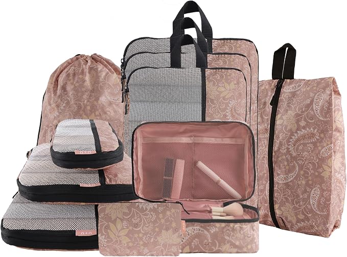 U+U 10 Set Compression Packing Cubes, Travel Organizers (Paisley Pattern) | Space-Saving & Complete Travel Set by UU