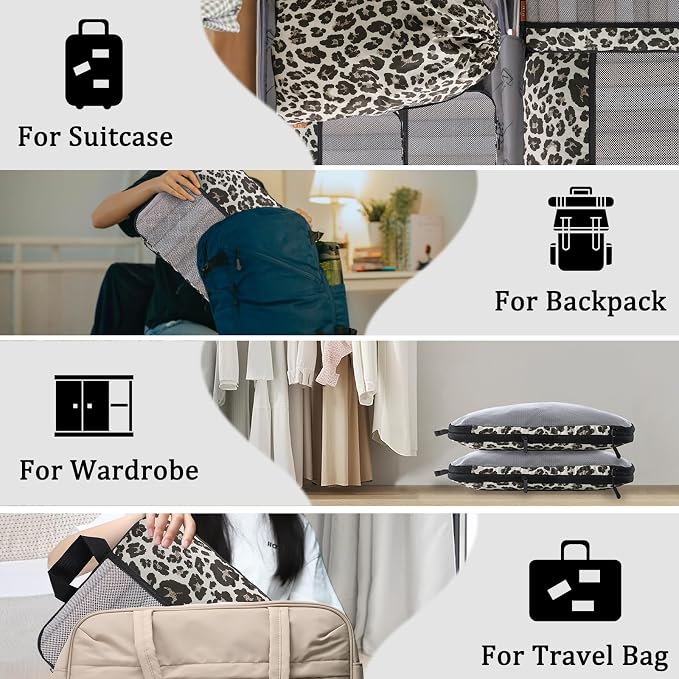 U+U 6 Set Compression Packing Cubes, Travel Organizers (Leopard) | Space-Saving & Drawstring Bag Included - Image 8