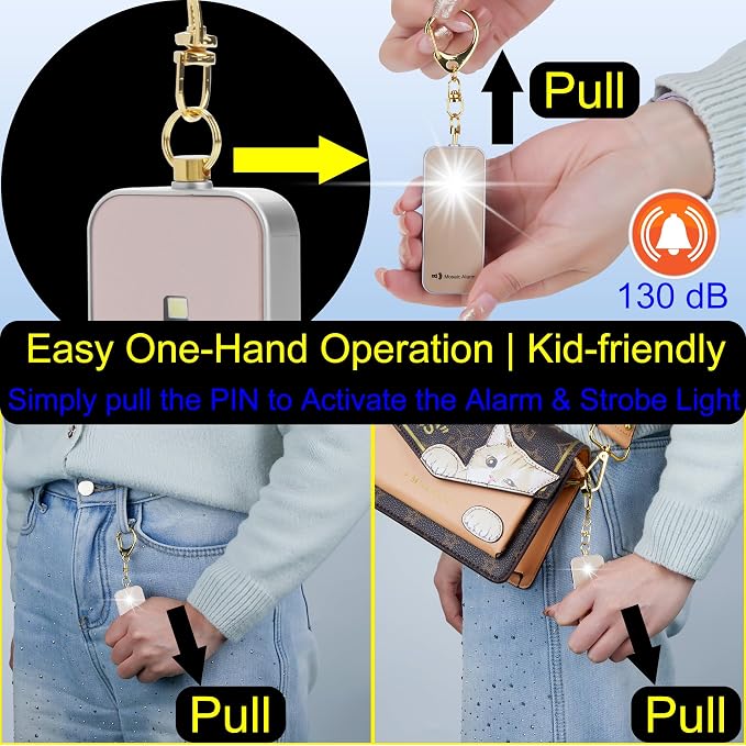 Ultrathin Personal Alarm Rainproof Ultra-Lightweight (0.8 oz) Bulky-Free Keychain Siren for Women, Students Safety. SOS Emergency 130db Hiking Alert Strobe Light. Replaceable Battery. Gold - Image 8