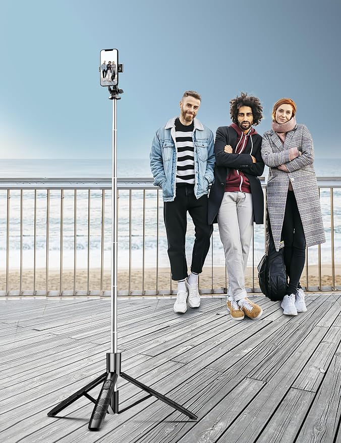 71" Phone Tripod & Selfie Stick, All in One Extendable Cell Phone Tripod with Wireless Remote, Tripods Stand for iPhone & Travel Selfie Stick 360° Rotation Compatible with iPhone Android, Camera - Image 9
