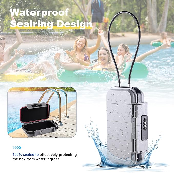 Portable Safe Box with Code, [Waterproof Anti-Theft ]Travel Safe, Combination Security Case Lock Box with Removable Wire Rope, for Home, Cars, Office, Vacation (Grey) - Image 2