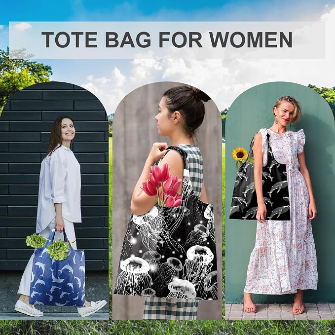 BeeGreen Animal Reusable Shopping Bags Cute Grocery Bag 6 Pack, Christmas Gift Bags Heavy-Duty Foldable Shopping Totes for Supermarket, Work & Travel, Large Washable Polyester Tote Bag with Handles - Image 5