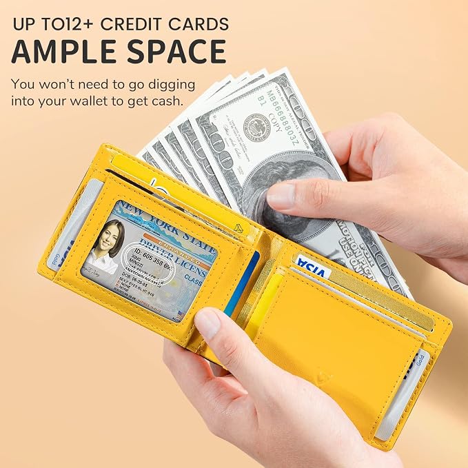 GSOIAX Slim Wallet for Men RFID Blocking Bifold Wallet Carbon Fiber Front Pocket Wallet with 11 Card Holder Minimalist Mens Wallet with Gift Box(Carbon Yellow) - Image 5