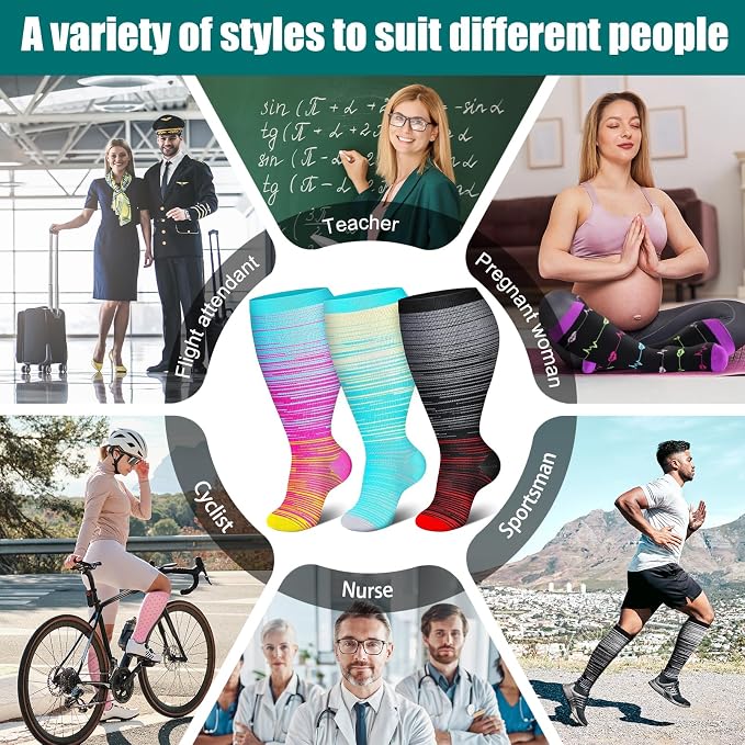 Genovega 3 Packs Wide Calf Compression Socks for Women Men Knee Hight S/M-4XL for Gifts - Image 6