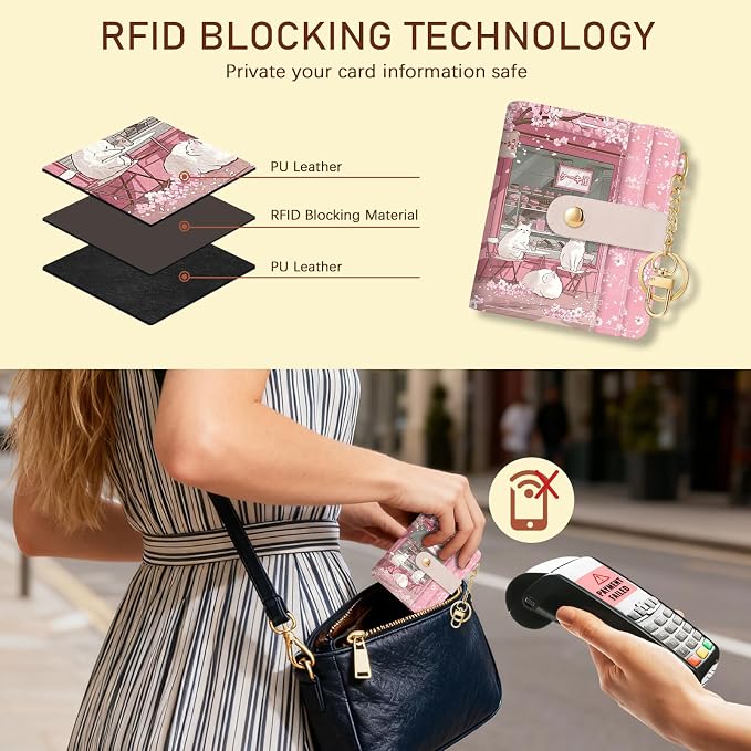 Jogjam Cute Kawaii Cats Rfid Women Wallet, Small Slim Credit Card Holder | PU Leather Bifold Cash Zipper Coin Pocket ID Window, for Female Ladies Teen Girls Girly Gifts - Image 3