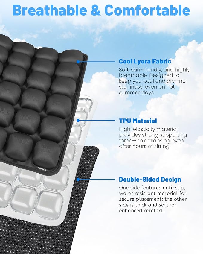 Travel Seat Cushion for Airplane, Press-Type Air Inflatable Cushion, Portable Ergonomic Comfort with Non-Skid Bottom for Long Flights, Office, Camping, Wheelchair, Travel, Driving - Image 5
