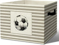 Rustic Soccer Ball Storage Bins Boxes Handles | grey striped nursery foldable basket for organizing bedroom toddler playroom by Unknown