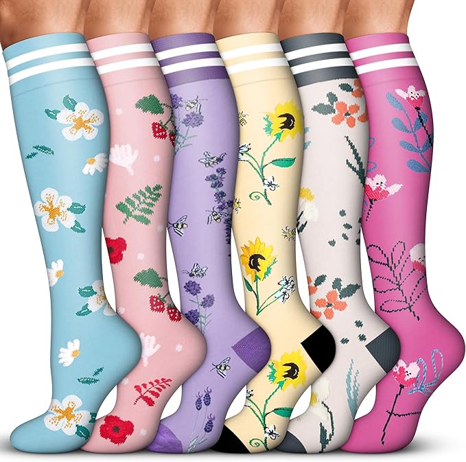 Acture 6 Pack Compression Socks for Women and Men - Knee High for Medical, Running, Nurses, Travel by Acture