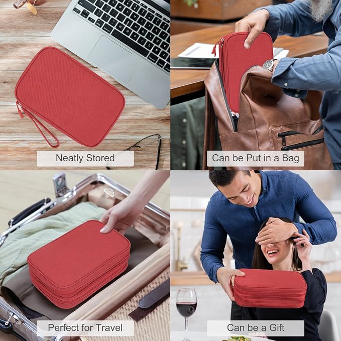 FYY Electronic Organizer, Travel Tech Pouch Bag, Large, Red | Wrist Strap, Waterproof, Double Layers Portable Electronics Travel Carrying Case for Cord, Charger, Daily Business Trips Use - Image 7