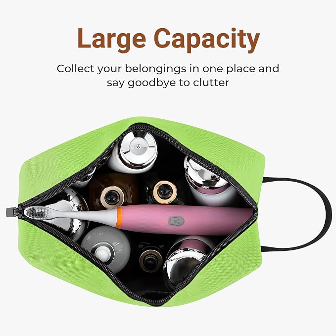 Elviros Travel Toiletry Bag for Women and Men,Lightweight Makeup Bag Hanging Dopp Kit with Shaving Compartment Cosmetic Organizer Small Tool Bag Travel Essentials,Gifts for Men & Women(Neon Green) - Image 3