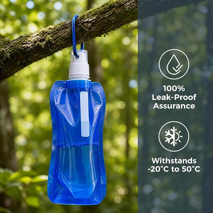 4 Pack Collapsible Water Bottles for Travel – 16oz Foldable Water Bottle with Carabiner,Leakproof Lid, 480ML Portable Reusable BPA-Free Water Bottle for Hiking,Sports,Camping,Biking - Image 7